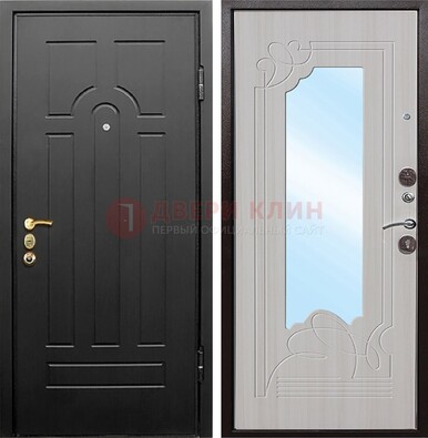 Темная входная дверь с МДФ Беленый дуб и зеркалом ДЗ-58 в Раменском