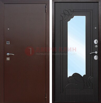 Входная дверь с порошковым напылением Медный антик/Венге с зеркалом ДЗ-64 в Раменском