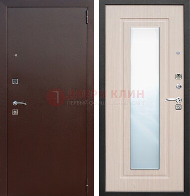 Входная дверь с порошковым покрытием филенчатой МДФ и зеркалом ДЗ-65 в Раменском