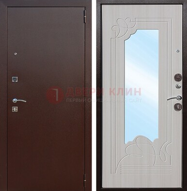 Стальная дверь с порошковым покрытием с резной МДФ и зеркалом ДЗ-66 в Раменском
