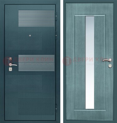 Входная дверь с зеркальной вставкой внутри с голубым МДФ с зеркалом ДЗ-71 в Раменском