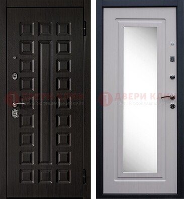 Черная филенчатая металлическая дверь МДФ с зеркалом ДЗ-83 в Раменском