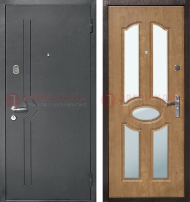 Железная серая дверь с порошковым напылением и МДФ с зеркалом ДЗ-90 в Раменском