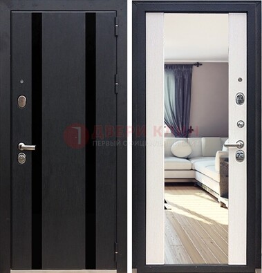 Черная входная дверь с зеркалом МДФ внутри ДЗ-9 в Раменском
