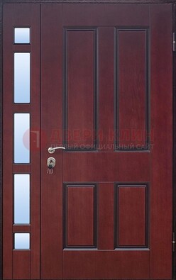 Красная входная полуторная дверь со стеклом ПЛ-10 в Раменском
